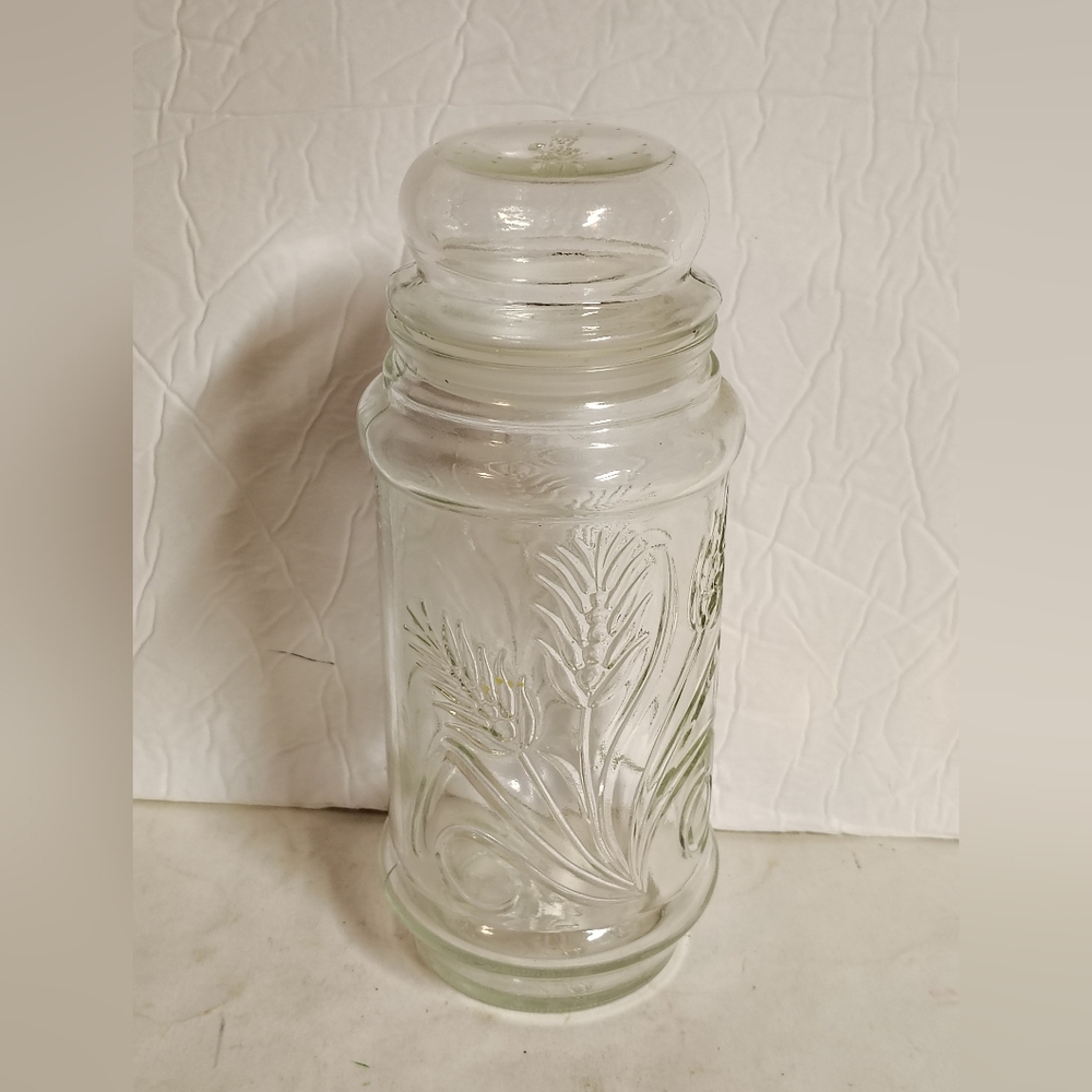 Planters Mr Peanut Anchor Hocking Glass Canister Jar Wheat Pattern Vintage 1982